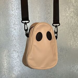 White Halloween Ghost Crossbody Bag with wide black strap- Cute spooky purse
